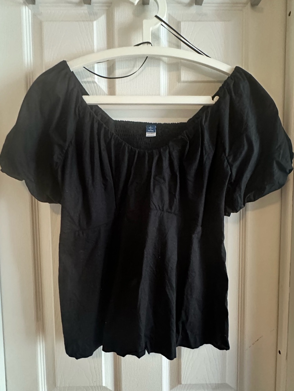 Old Navy Puff-Sleeve Smocked Babydoll Blouse Black Tall 6